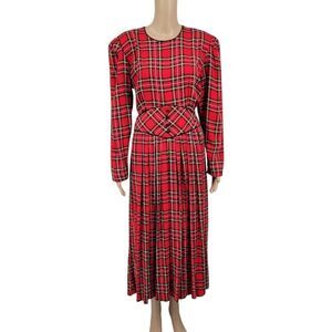 Miss Dorby Vintage Red Tartan Plaid Christmas Dress Women's Plus Size 14